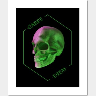 Carpe Diem Seize the Day- Green Skull Design Posters and Art